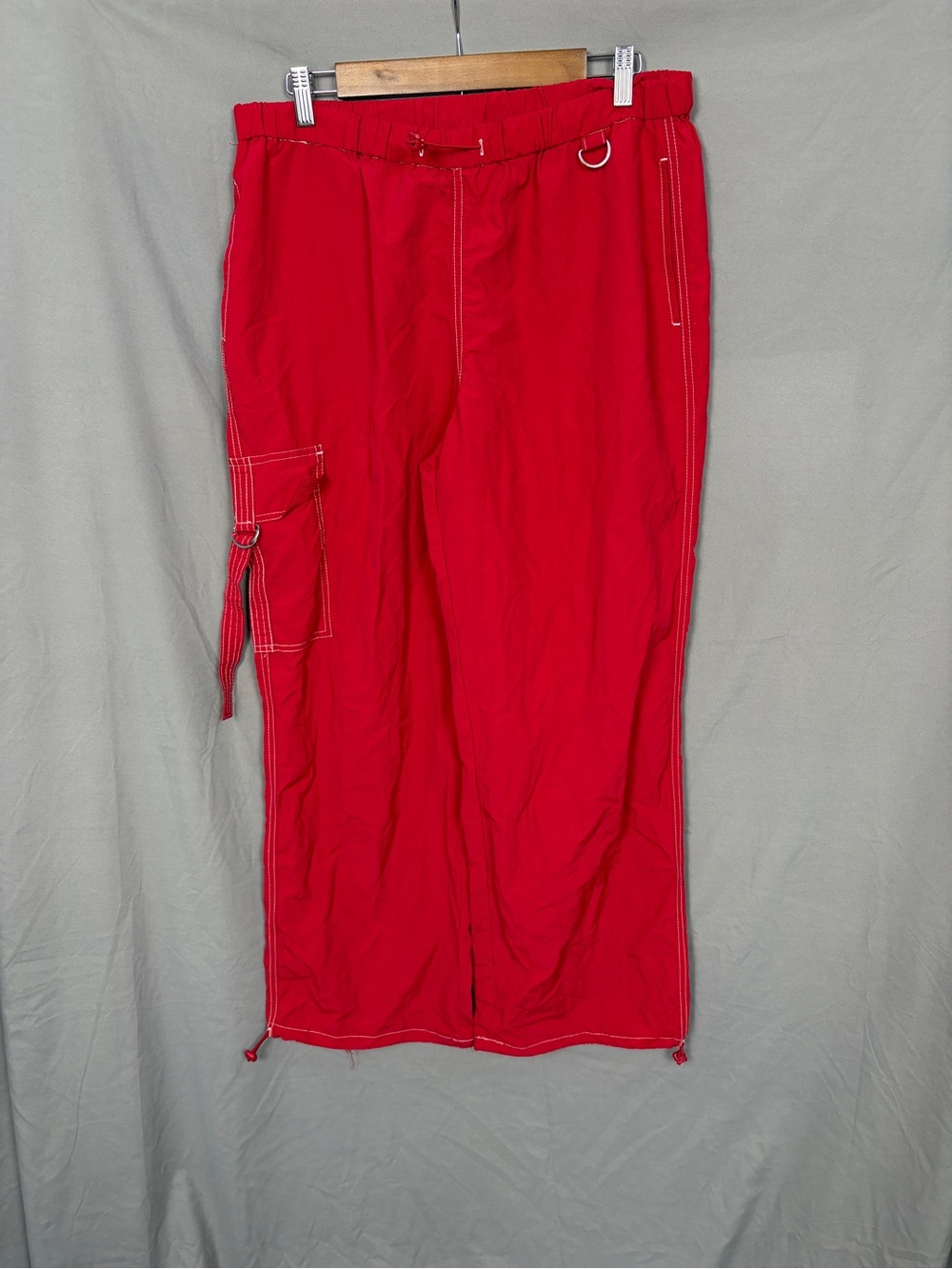 Y2K Red Parachute Pants XL Cargo Wide Leg Streetwear No Comment NY LA